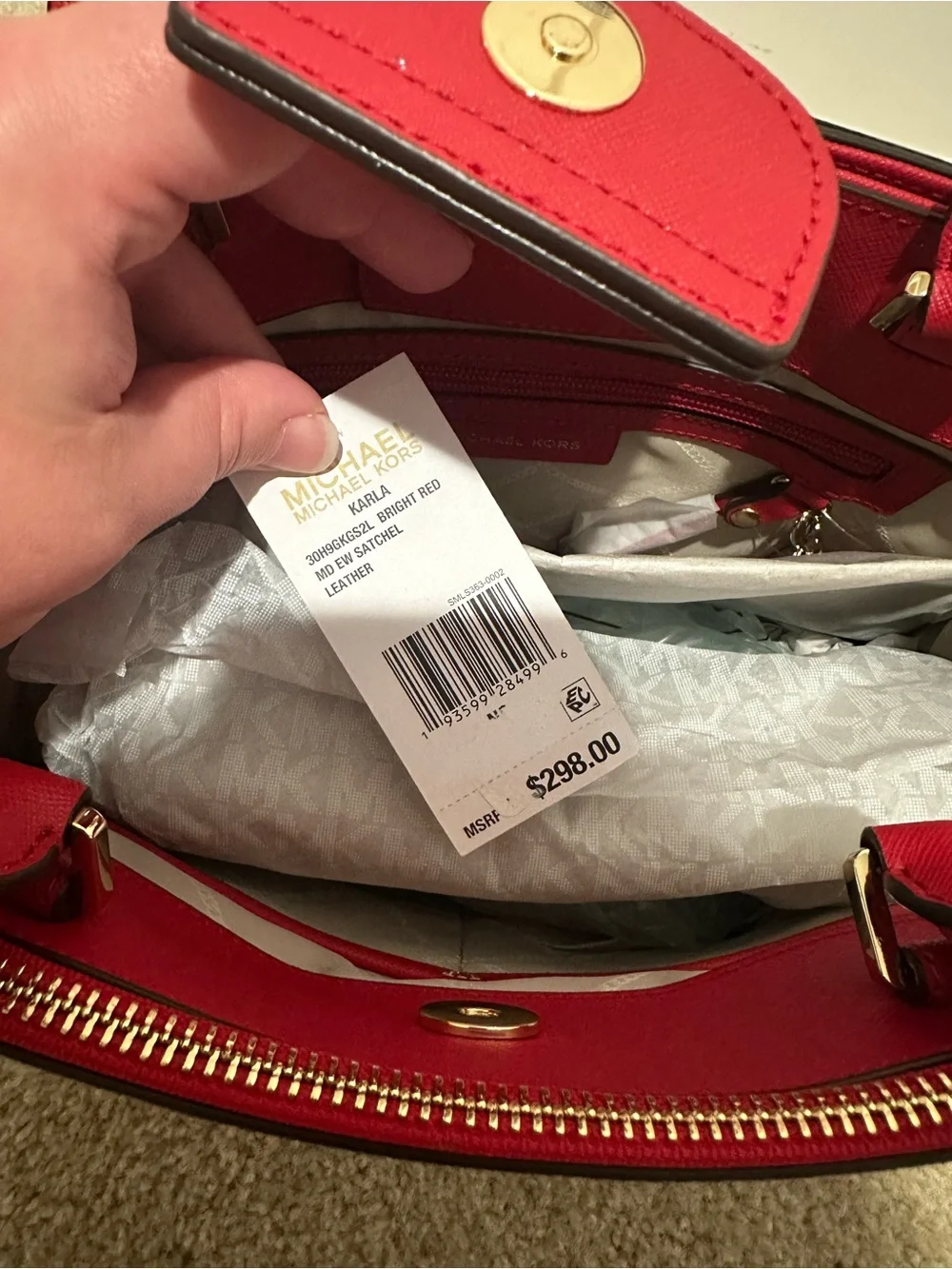 Michael Kors Red Saffiano Satchel with Gold Hardware